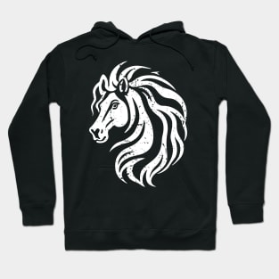 Minimalist Horse Head with Flowing Mane - distressed Hoodie